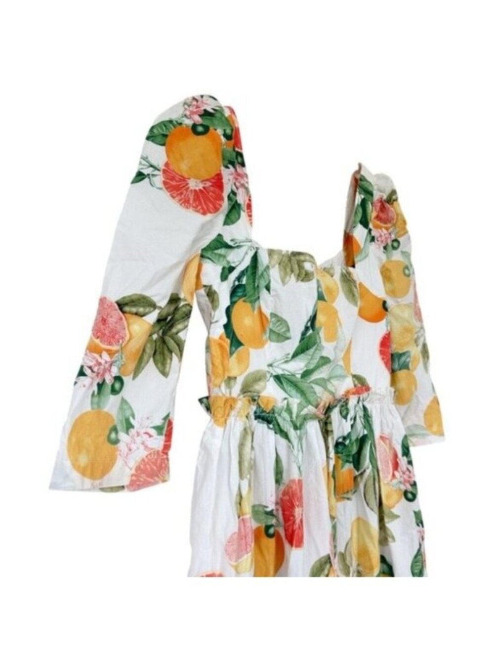 Cara Cara Blue Hill Citrus Fruit Print Cotton Tiered Maxi Dress Size 2 - Picture 5 of 13